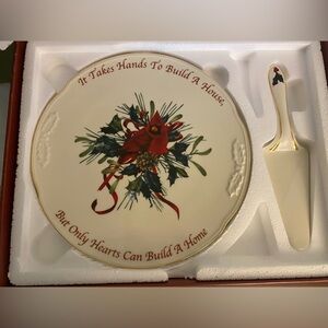 Lenox Red Cardinal Winter Greetings Cake Plate with Server